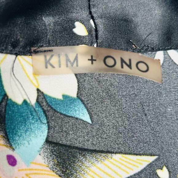 Kim + Ono Kimono Silky Maxi Robe Womens Floral Exotic Peacock Leisure Loungewear - Picture 14 of 16